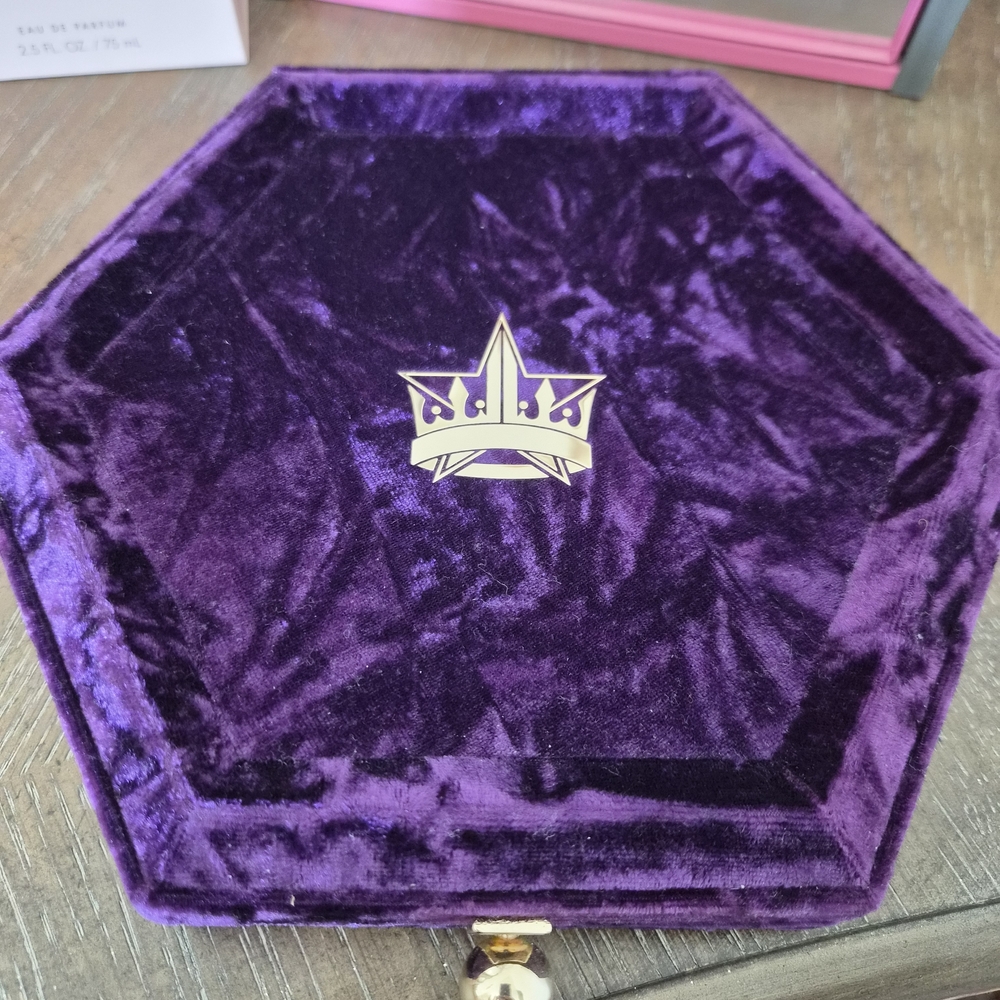 Purple Velvet Hexagonal Box with Gold Crown Logo
